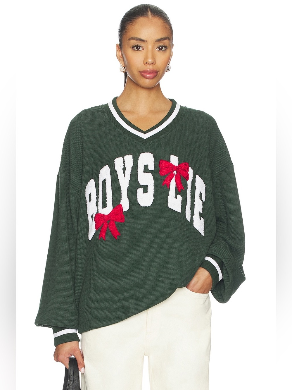 Boys Lie Wrap Me In A Bow Hayley V-Neck Sweatshirt L/XL Green Oversized Sold Out